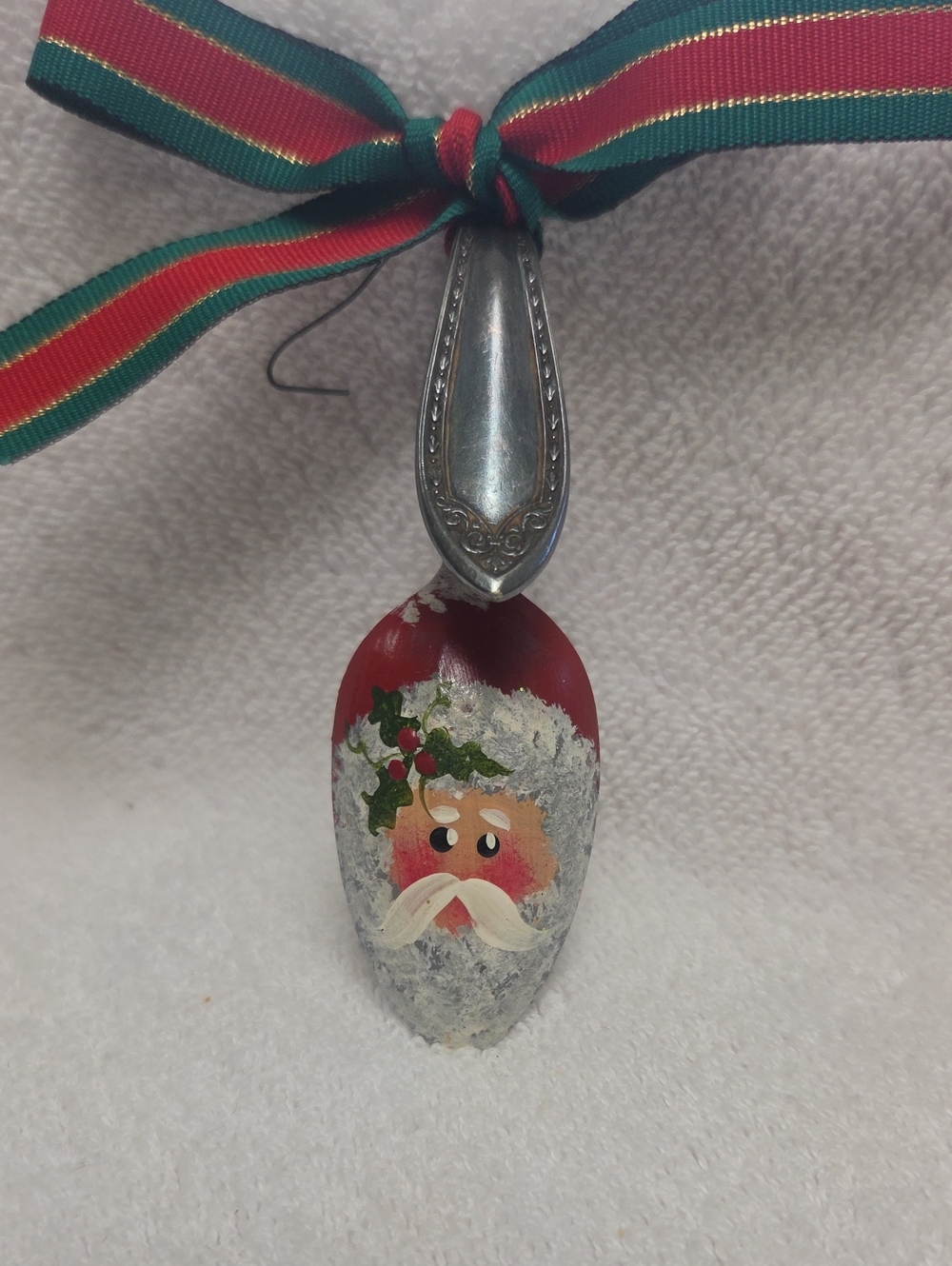 Festive Red Santa Spoon Ornament with Ribbon Hanger
